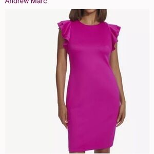 Andrew Marc Pink Ruffle Sleeve Mini Dress